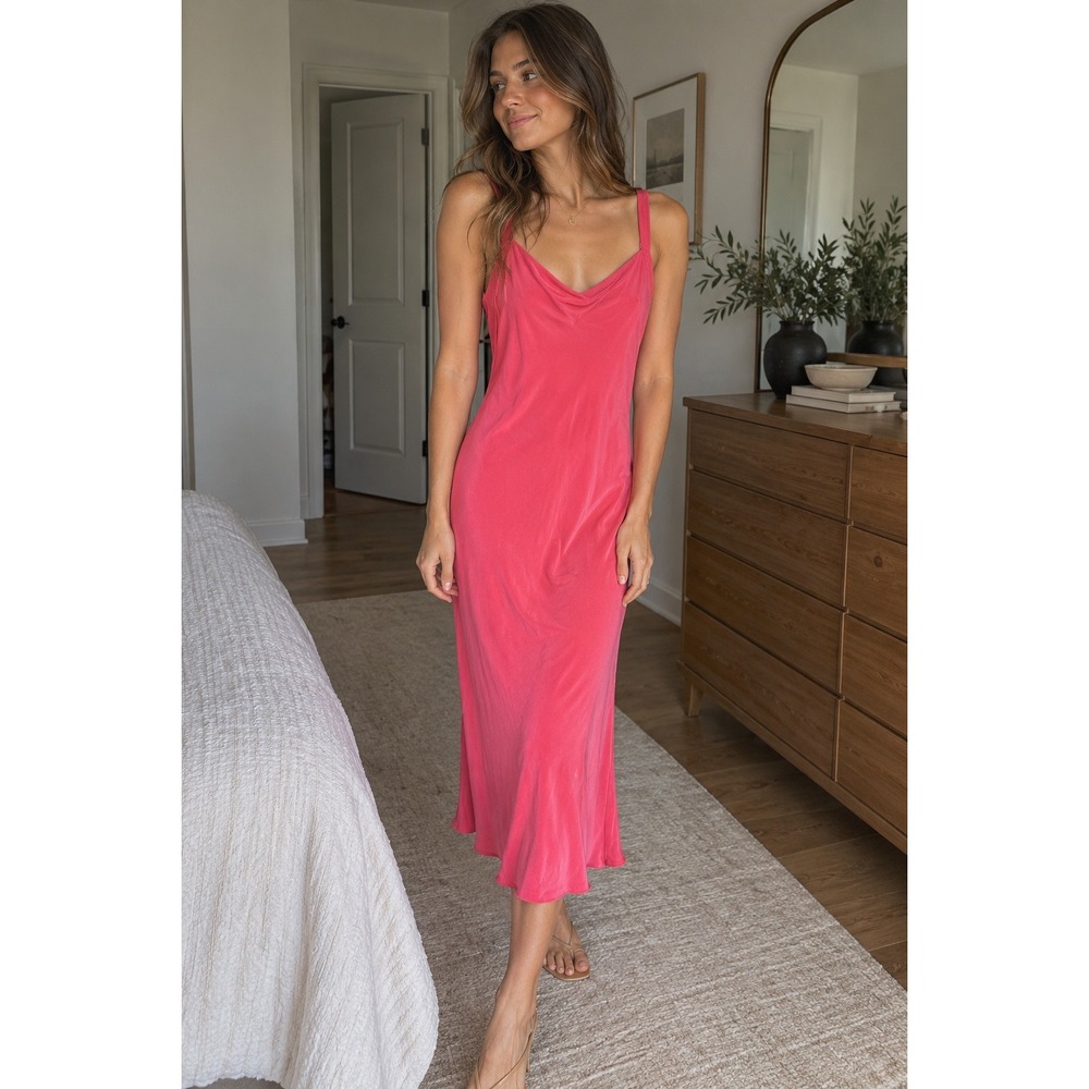 J.Crew Cupro Slip Dress Coral Pink Midi V-Neck Adjustable Straps Womens Size 8